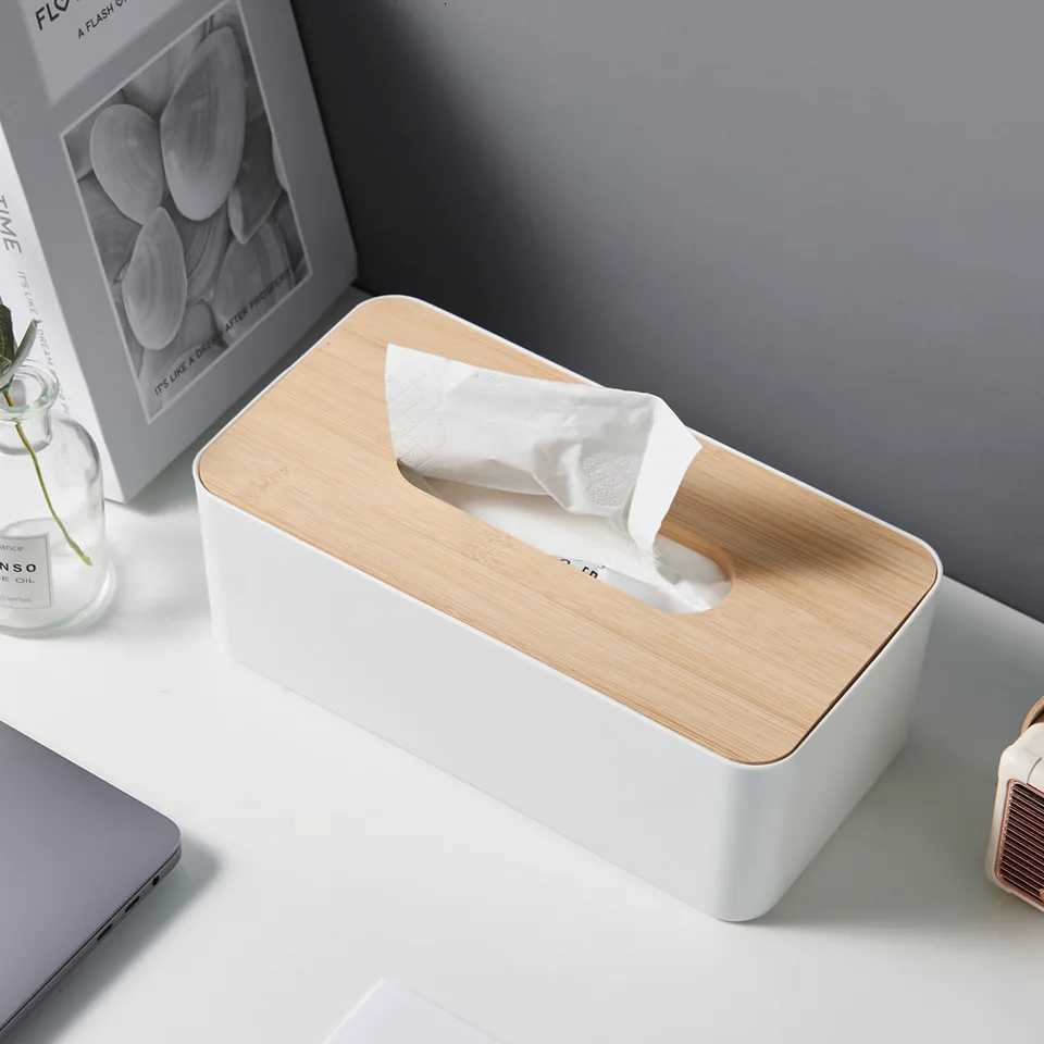 Bamboo And Wood Covered Rectangar Tissue Box For Household Living Ro Bedro Bathro Off Desktop Tissue Storage Box H251201
