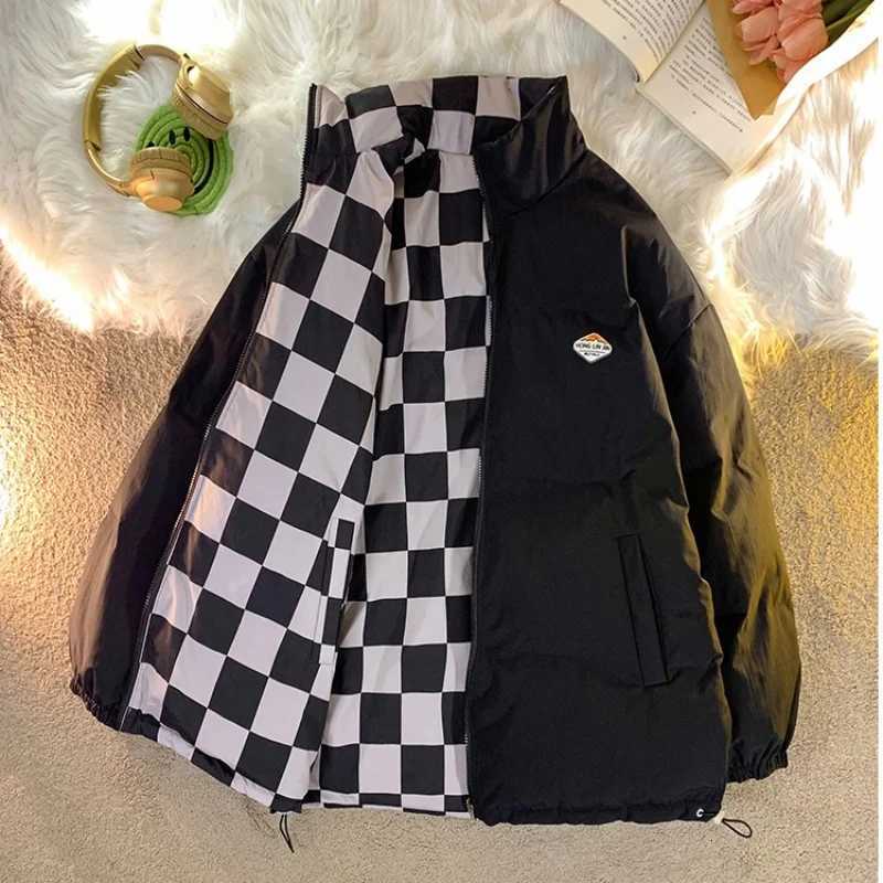Womens New Arrival Two-Way Wearable Checkered Oversized Winter Thicken Cozy Down CoatT251201