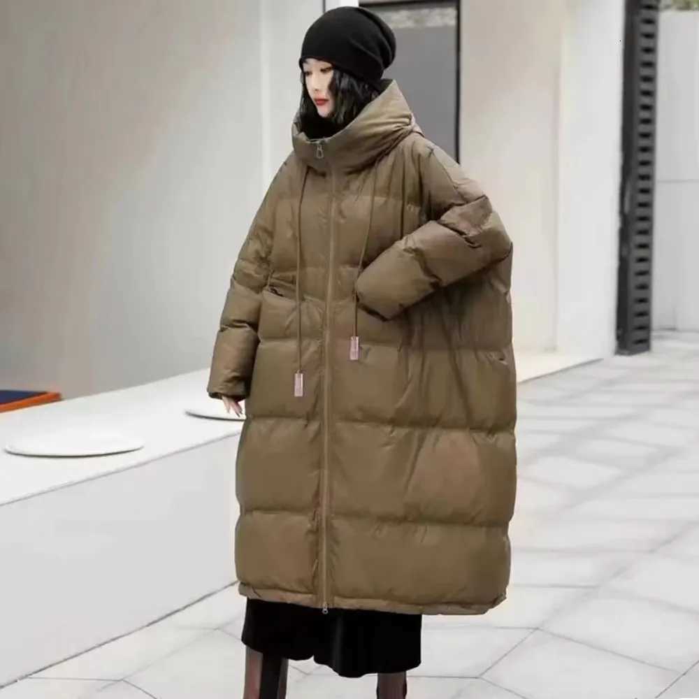 2024 New Winter Women Oversize Long Puffer Coat Female Thick Warm White Duck Down Jacket Hooded Loose Parkas OutwearT251201