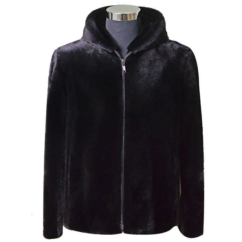 Winter fox fur coat for men - faux-fur coat made of real fox fur. Black overall. Fur coat made of whole fox fur and water-repellent material. X251201