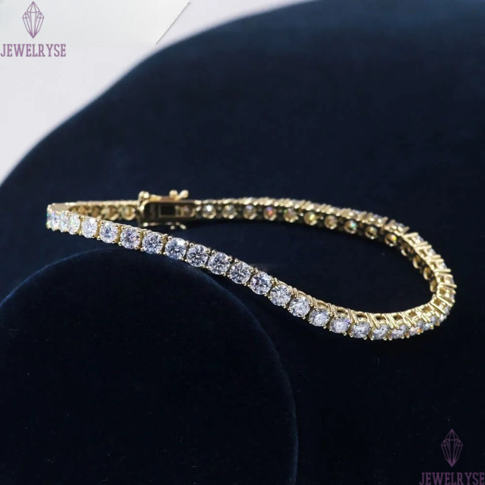 Tianyu Gems Customized Moissanite Dia 3.5mm Chain 14k/ Yellow Gold Tennis Bracelet