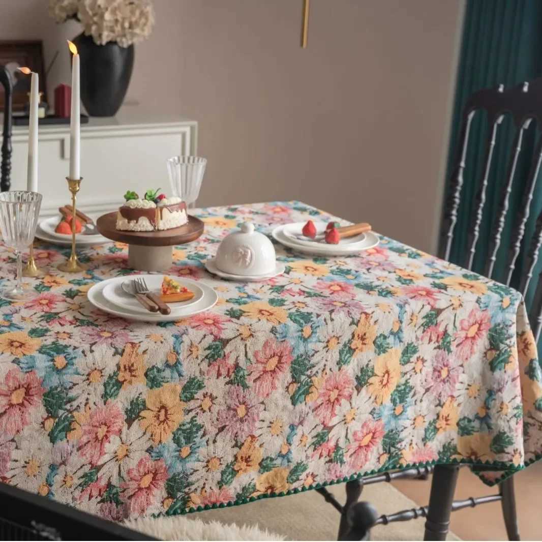 French Retro Colored Flower Table Cloth Tablecloth Rustic Washable Jacquard Rectangular Table Cover For Home Tabletop Decor Y251201