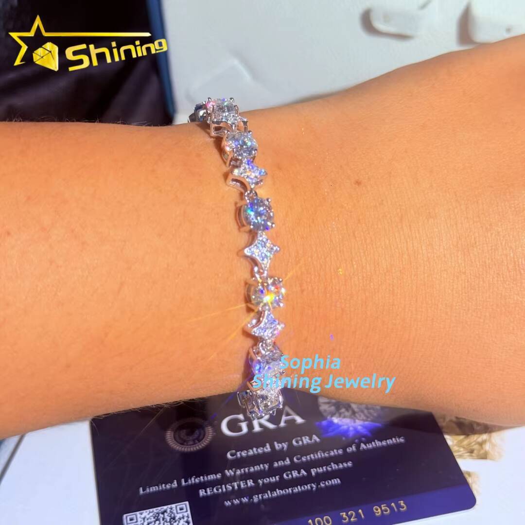 Fine Jewelry Fashion Elegant 925 Silver White Gold Plated Pass Diamond Tester Moissanite Cuban Link Iced Out Tennis Bracelet