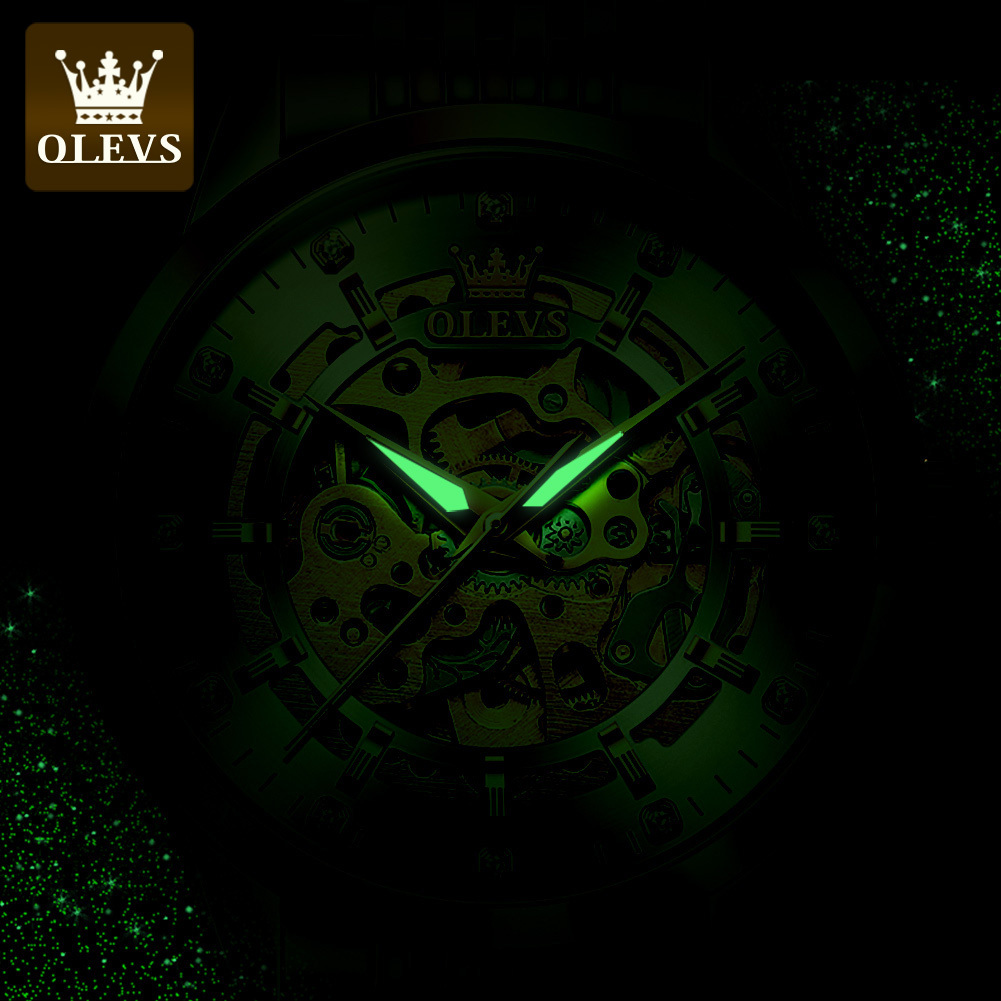 OLEVS Designer Luxury Mechanical Watch Diamond-encrusted Skeleton Large Gold Outdoor Business Luminous Waterproof Men's Watch Free Shipping Whole