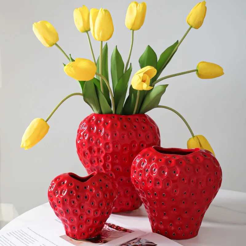 Strawberry Vase Ceramic High Art Ornaments Living Ro Off Dining Table Ceramic Flower Arrangement Vase Red Fruit Container Y251201