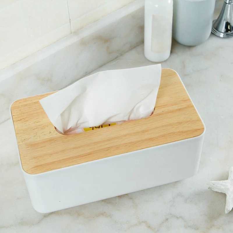 Minimalist Tissue Box Cover with Wooden Top Mti-Size PP Storage Organizer Dustproof for He Car Bathro Gift H251201
