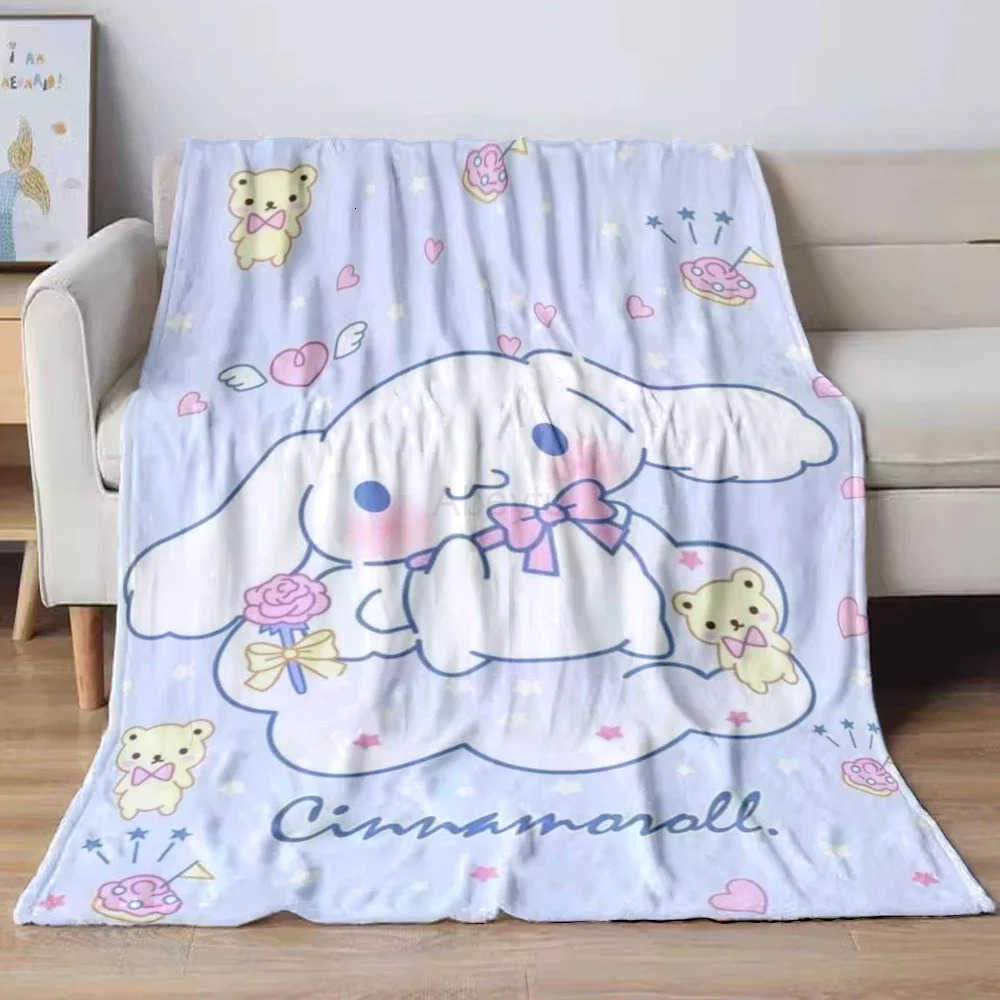 Sanrio Cinnamoroll Flannel Print Blanket Child Soft QuiltFour Seasons Blanket For Sofa Beds Living RoomTravel Picnic Blanket H251201