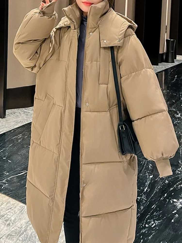 New in Winter Cotton Jacket Womens Long Coat Korean Edition Loose Thick Fashion Hooded Jackets Female Warm Parker OvercoatT251201