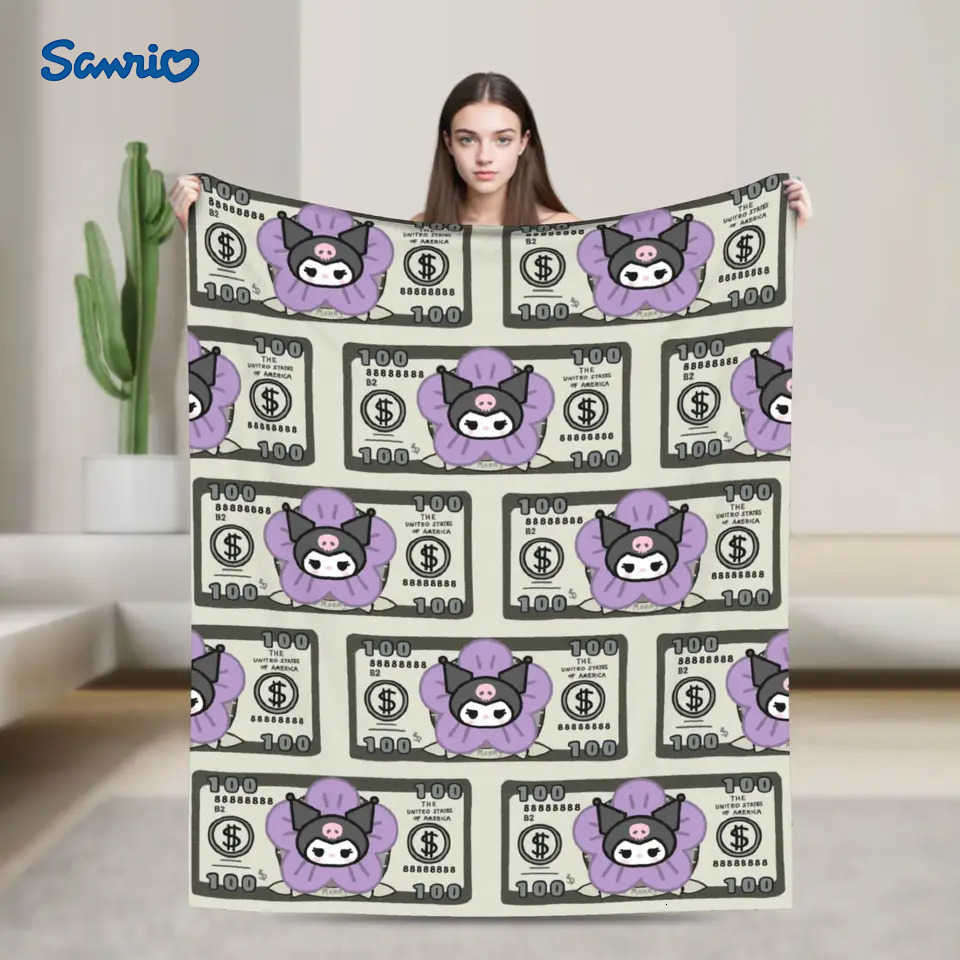 Sanrio Sanrios Kuromis Flannel Blanket Winter Purple Loves Warm Soft Throw Blanket for Girls Boys Couch Bed Bedspread Sofa Bed Cover H251201