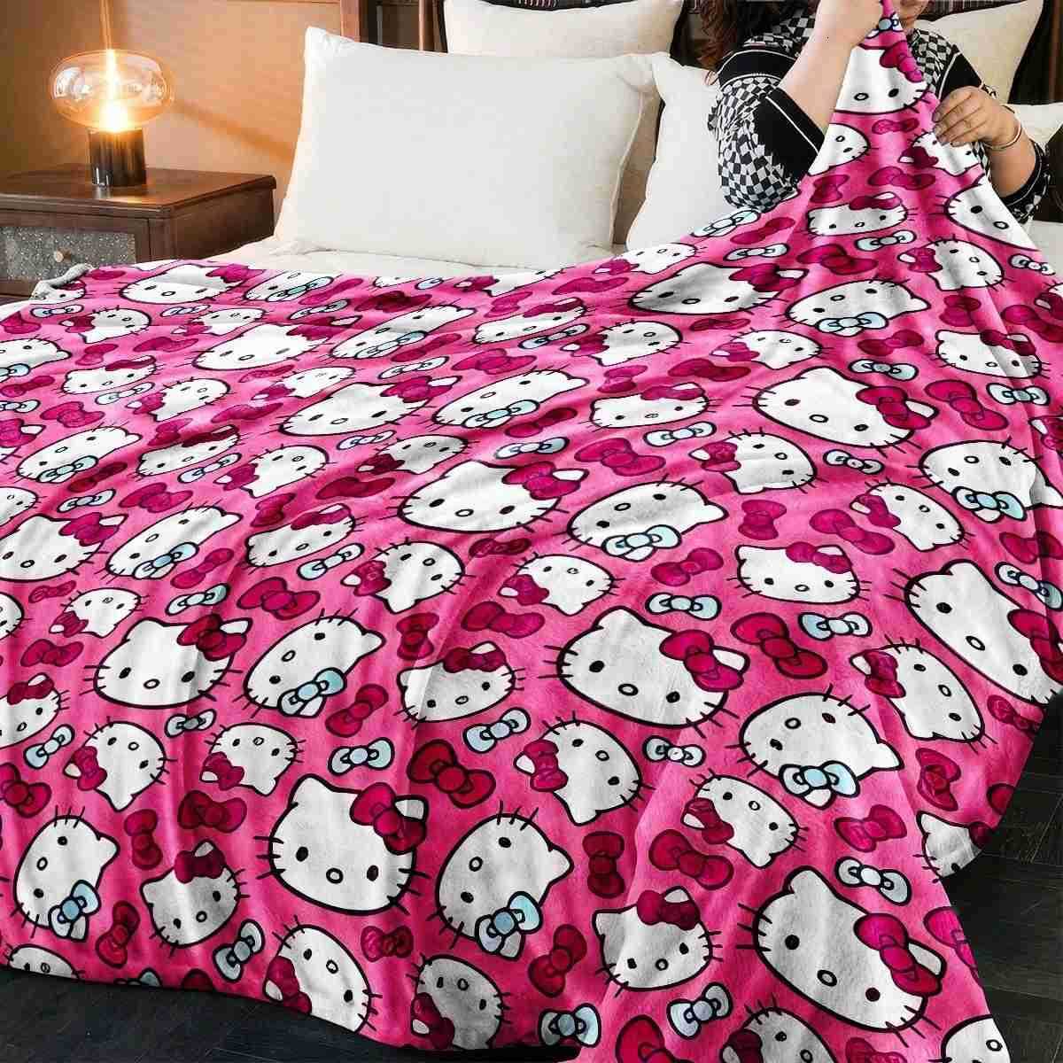 Sanrio JIT Hello Kitty Pink Blanket Cute Cartoon Printed for Bedroom Living Room Decorative Cozy Soft Durable High Quality for Bedding H251201