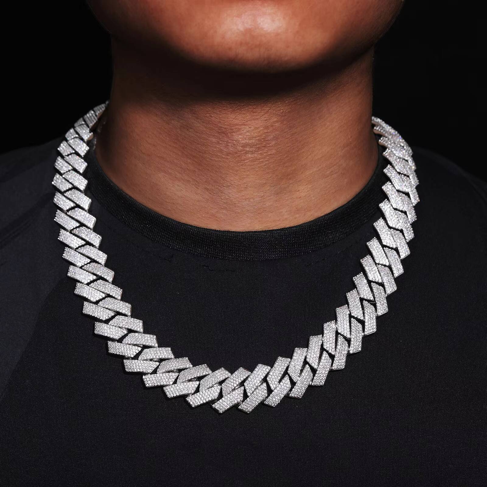 Mens Trendy CZ Iced Out Hip Hop Necklace 20mm Four-Row Diamond-Shaped Cuban Link Wholesale Brass and Zircon Jewelry
