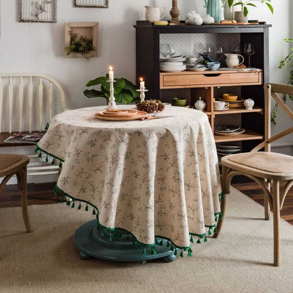Floral Round Tablecloth Cotton Linen Table Cloth with Tassels for Restaurant Picnic Indoor and Table Cover Home Decoration Y251201