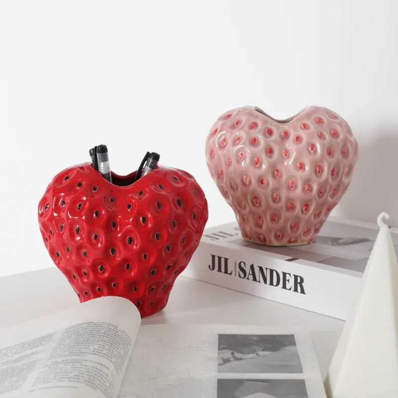 Strawberry Vase Ceramic High Art Ornaments Living Ro Off Dining Table Ceramic Flower Arrangement Vase Red Fruit Container Y251201