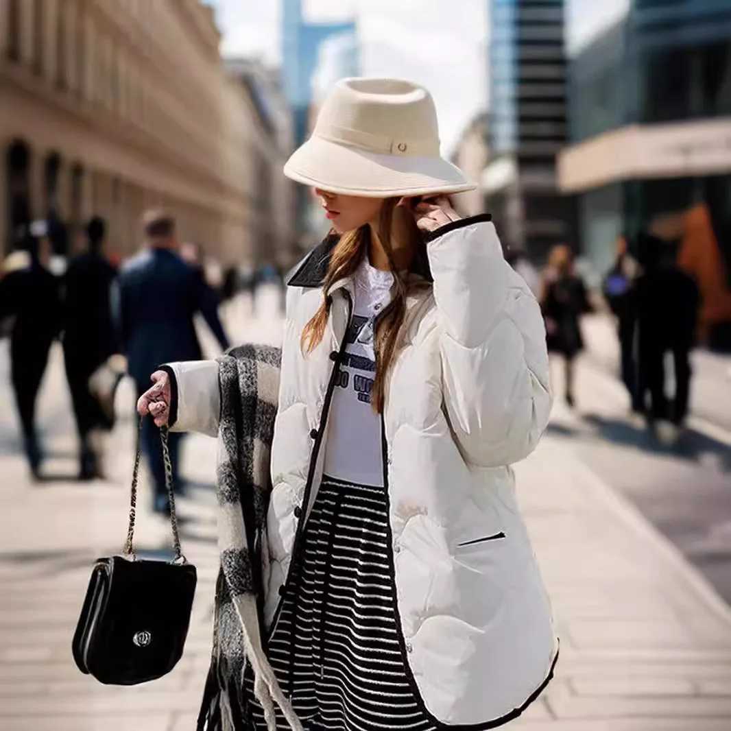 Womens Winter Jacket 2025 Winter Female Lapel Contrast Cotton Jacket Womens Single Breasted Casual Loose Thicken Warm ParkasT251201