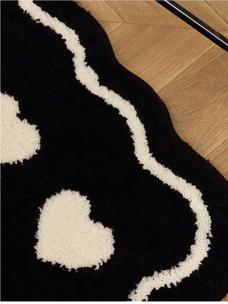 Inyahe Black and White Flower Shaped Bathro Rugs Bathmats Luxury High Absorbent and Anti Slip Indoor Floor Carpet H251129