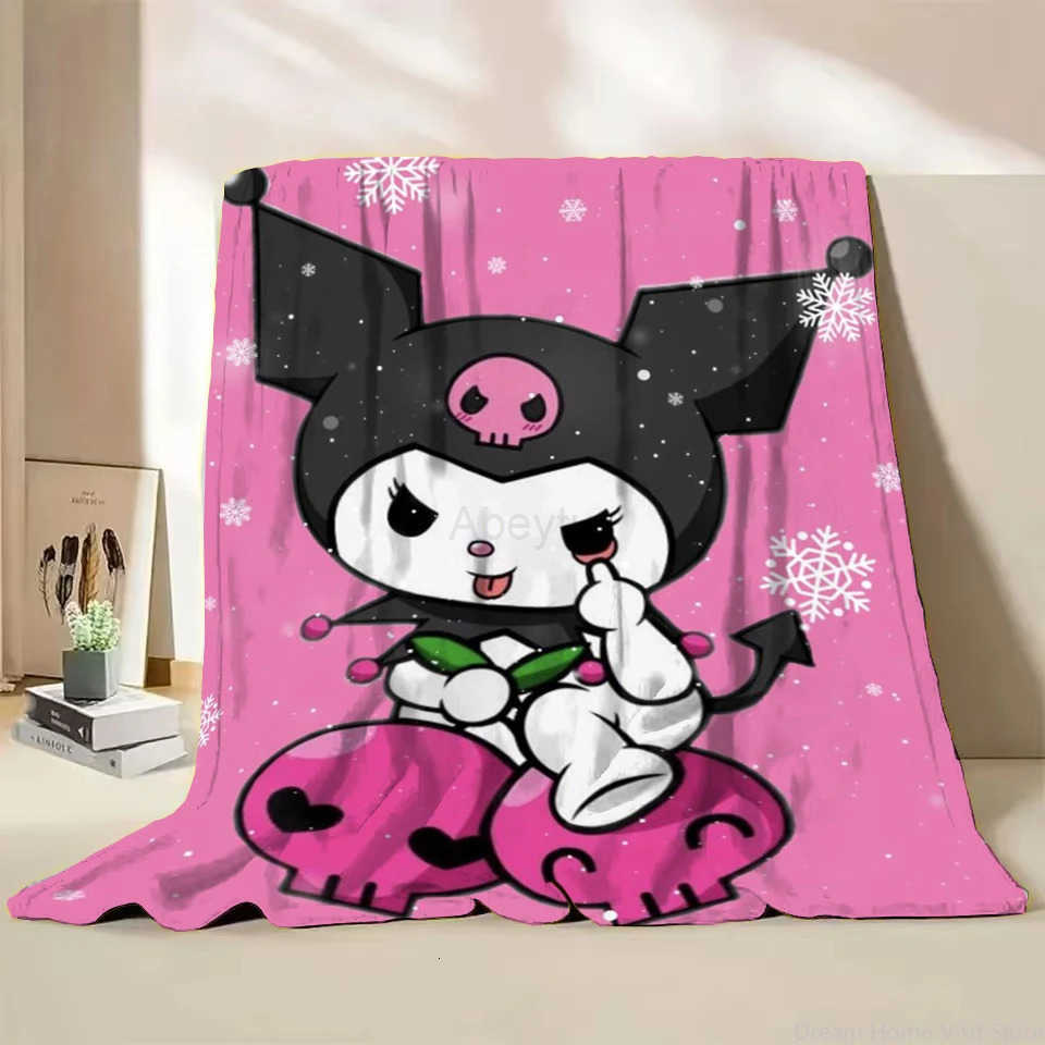 Sanrio Kuromi Flannel Throw Blanket for Home Bedroom Bed Sofa Home Office Travel Childrens Cover Blanket Kids Winter Warm Gifts H251201