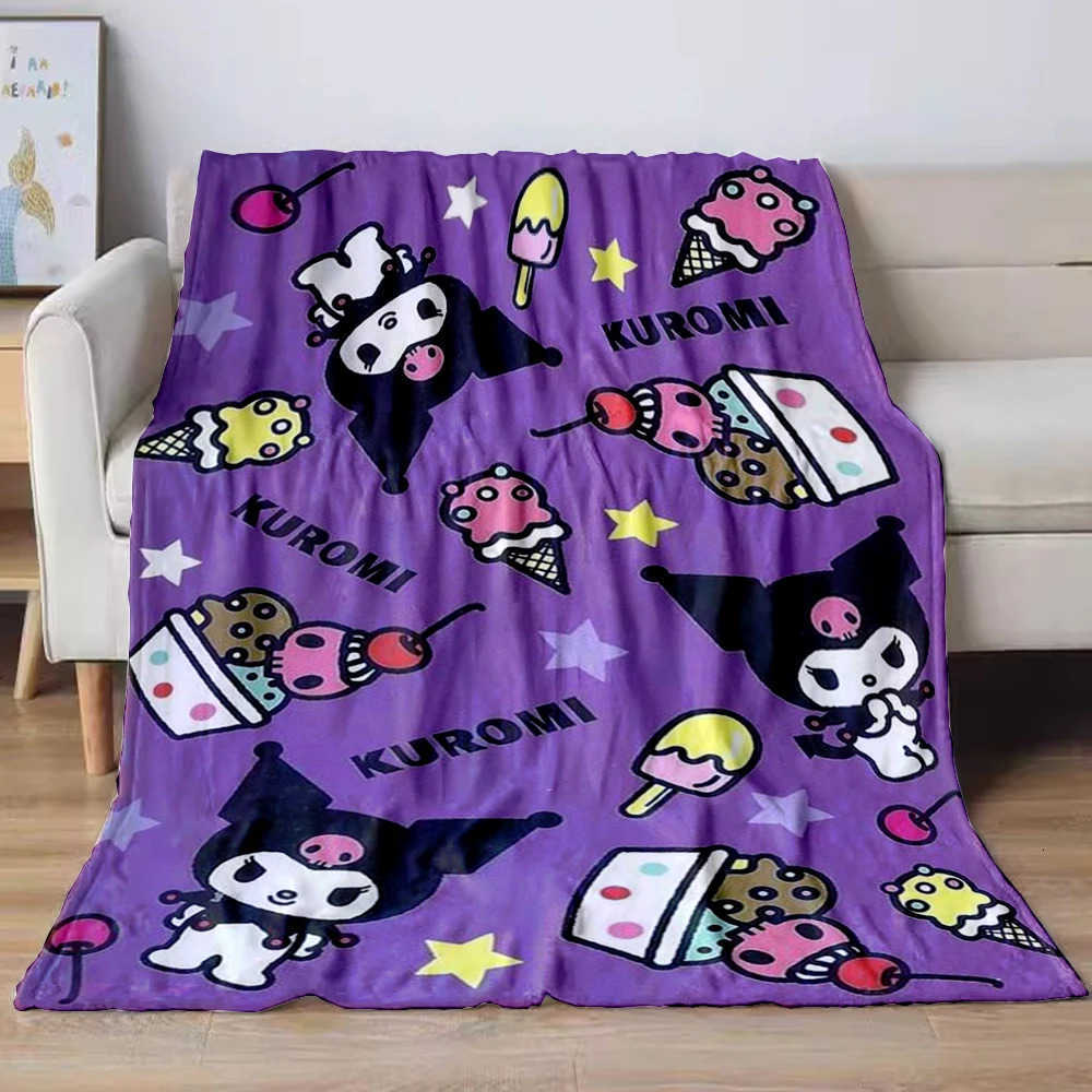 Sanrio Kuromi Cartoon Blanket Kawaii Flannel Blanket Child Soft Quilt Thicken Plush Sofa Four Season Multifunctional Nap Blanket H251201