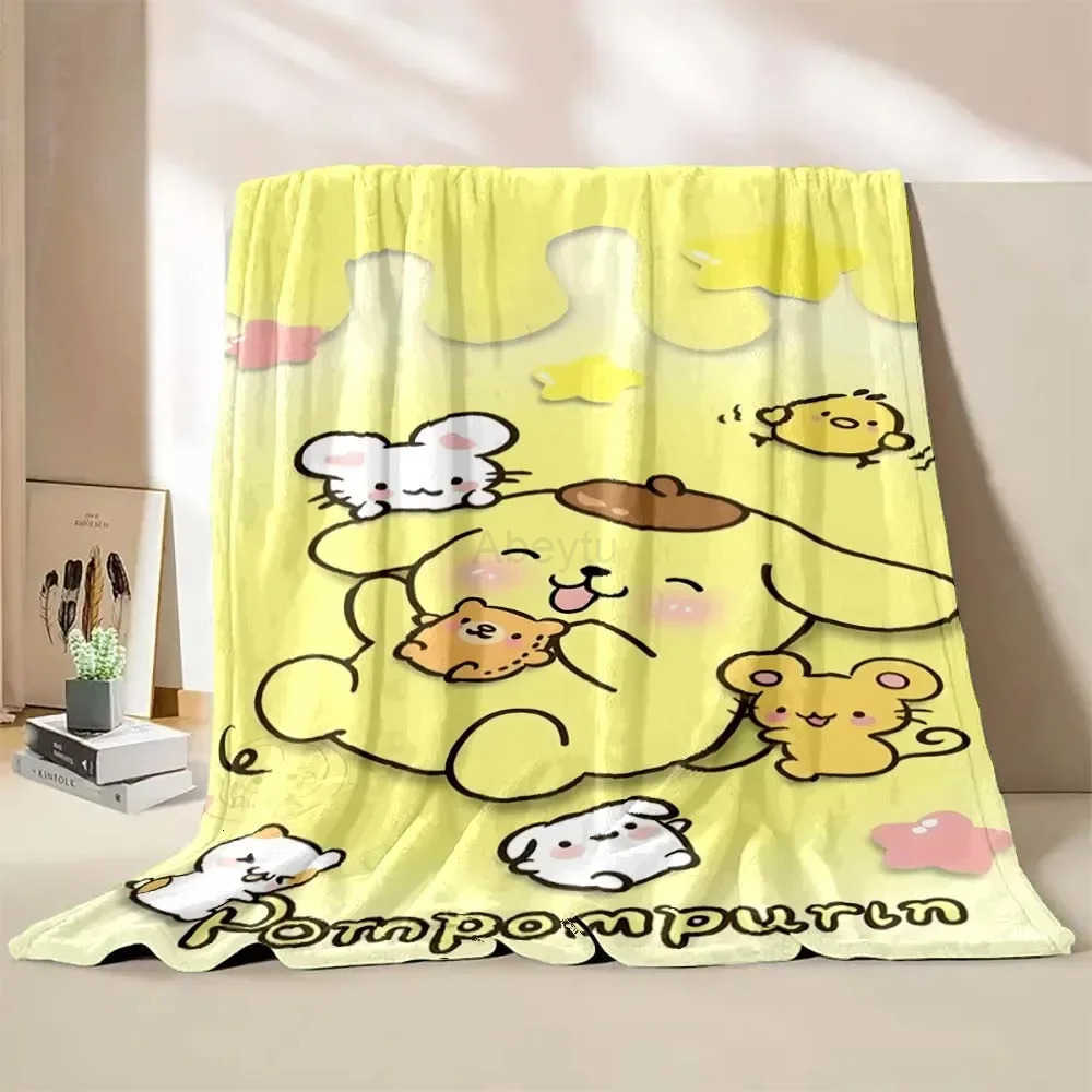 Sanrio Pompom Purin Dog Cartoon Flannel Blankets Anime Soft Fluffy Plush Blanket Sofa Office Quilt Throw Picnic Beach Towel H251201