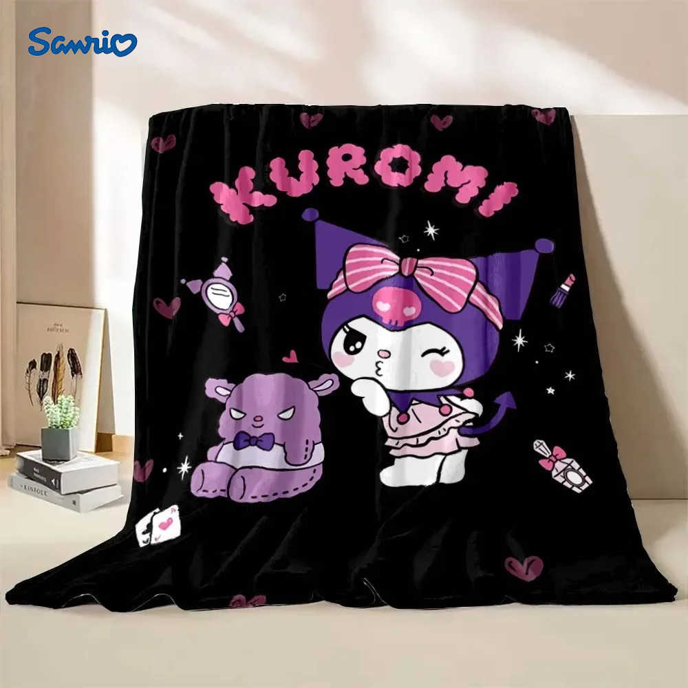 Sanrio 6 Sizes Warm Soft Kuromi Custom Blanket Fluffy Children and Adults Sofa Plush Bedspread Throw Blanket for Sofa Bed H251201