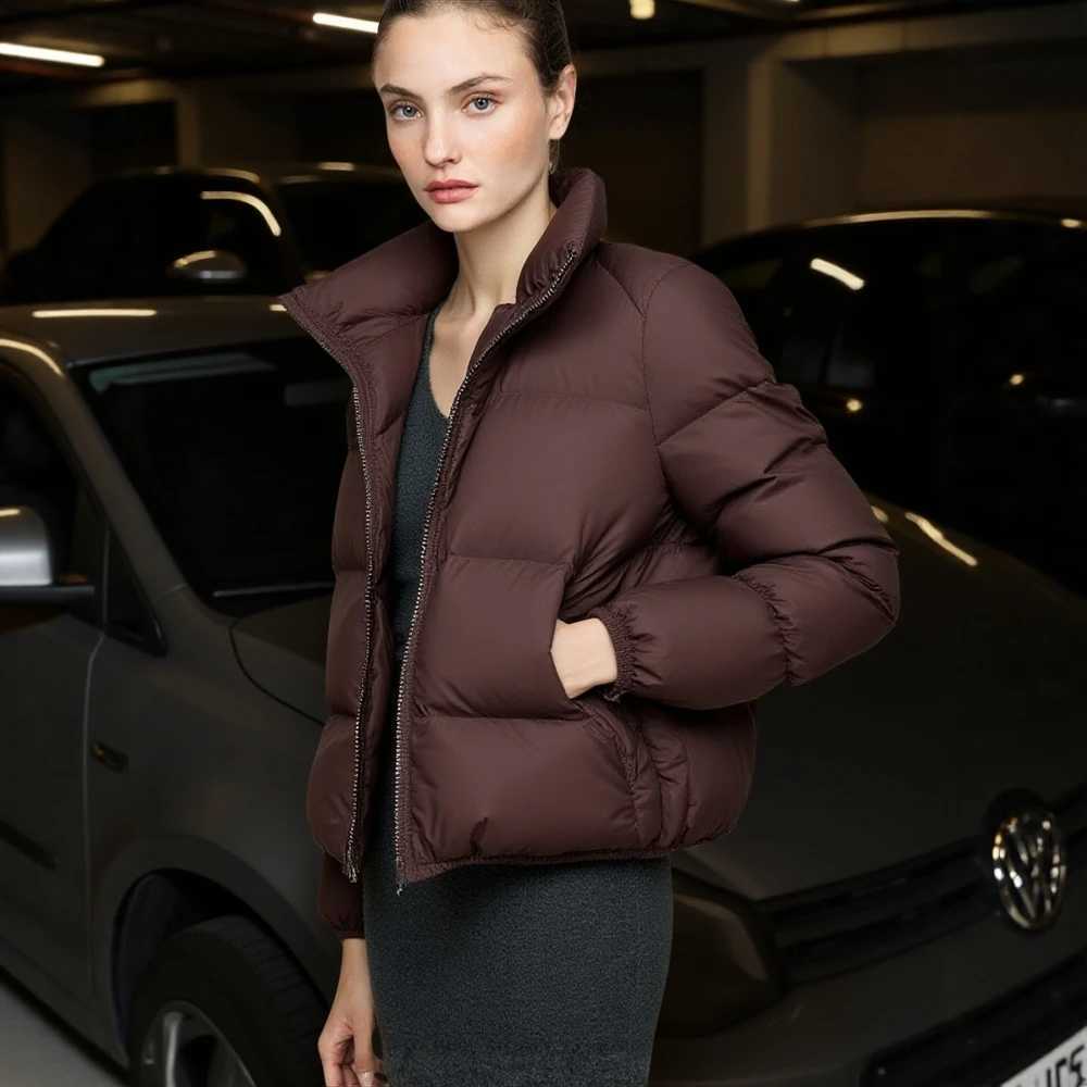 Womens Puffer Cropped Jacket Stand Collar Quilted Fabric Christmas Casual Daily Outfit Winter High Street Fit Warm OuterwearT251201