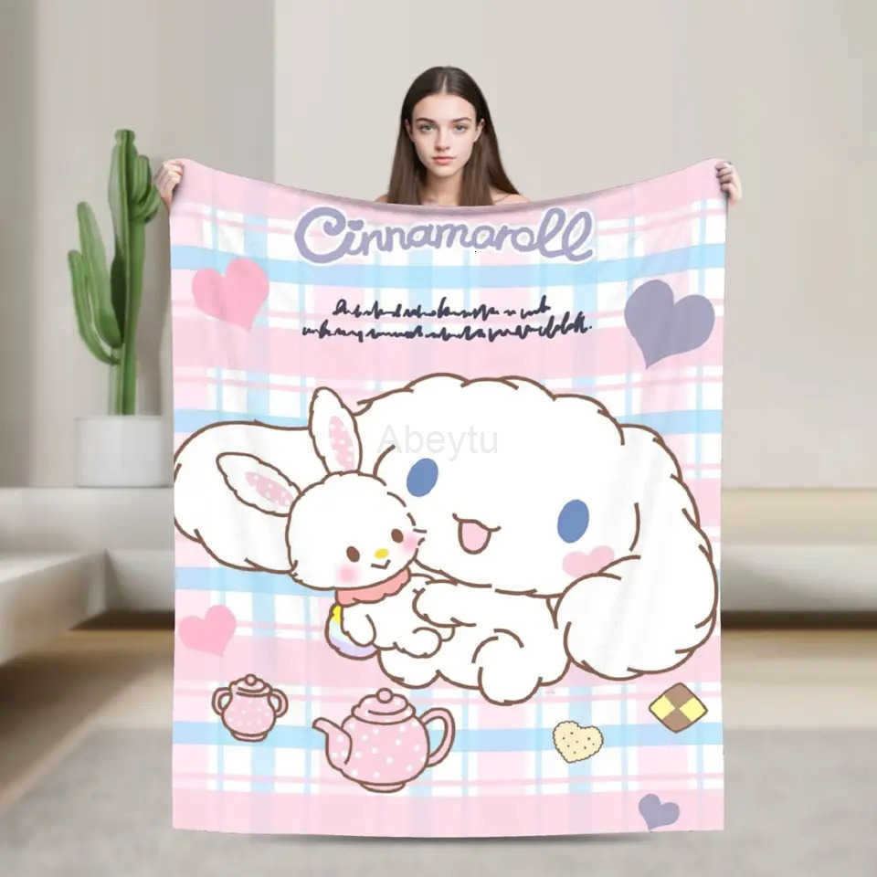 Sanrio Cinnamoroll Blankets Cartoon Flannel Awesome Breathable Throw Blankets for Bed Sofa Decoration H251201
