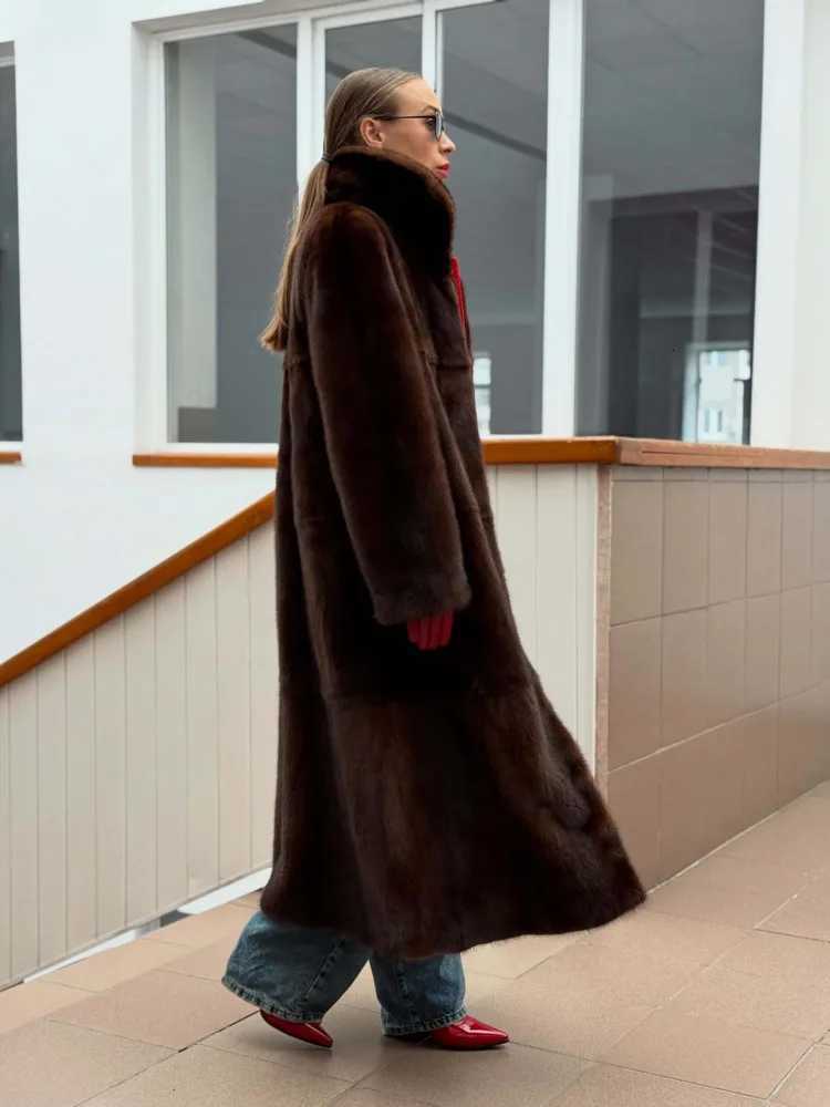 BJTZ 2025 New Womens Faux Fur Coat Midi Length Winter Jacket Warm Thick Plush Outerwear Elegant Luxury For Autumn WinterT251201