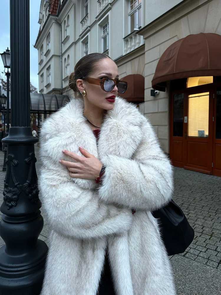 Long Coats Women Faux Fur Jackets Turn Down Collar Coat Thick Warm Y2k Streetwear Jacket Elegant Work Outerwear Autumn WinterT251201