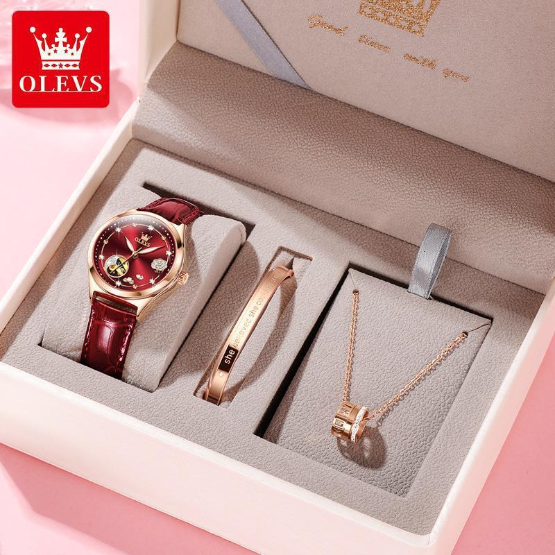 OLEVS Designer Luxury Watches And Diamond Hollow Mechanical Watches Waterproof Women's Watches Gift Box Set Elegant Demeanor Free Shipping Wholes