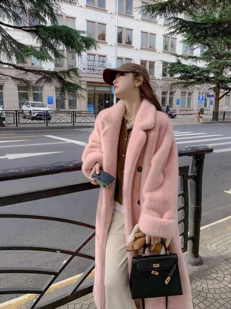 Autumn Winter Imitation Rabbit Fur Thickened Warm Suit Collar Long Coat High Quality Boutique Long Sleeve Double-breasted CoatT251201