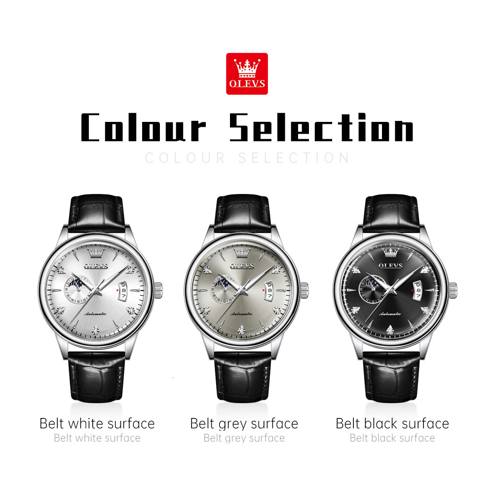OLEVS Designer Luxury Outdoor Men's Watches Fully Automatic Mechanical Watches Sun Moon Star Glow Waterproof Business Watches Free Shipping Whole