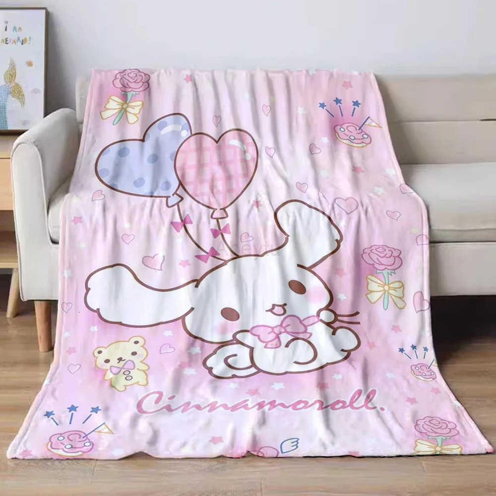 Sanrio Cinnamoroll Flannel Print Blanket Child Soft QuiltFour Seasons Blanket For Sofa Beds Living RoomTravel Picnic Blanket H251201