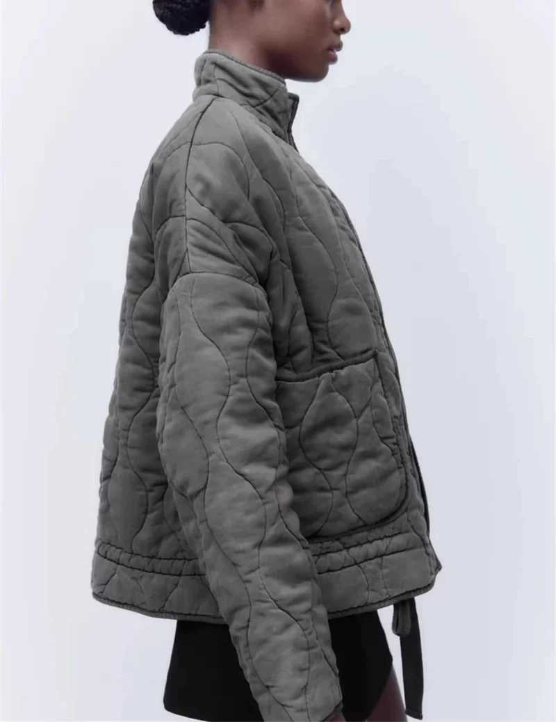 ETJ 2025 Womens new fashion vintage wash made old quilted stand collar big pocket cotton-padded casual coatT251201