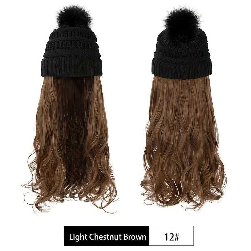 20inch Long Water Wavy Synthetic Hairpiece Beanie Hat - Woven Wigs with Knit Pom Cap and Warm Winter Design - Soft Detachable S251129 - view 7