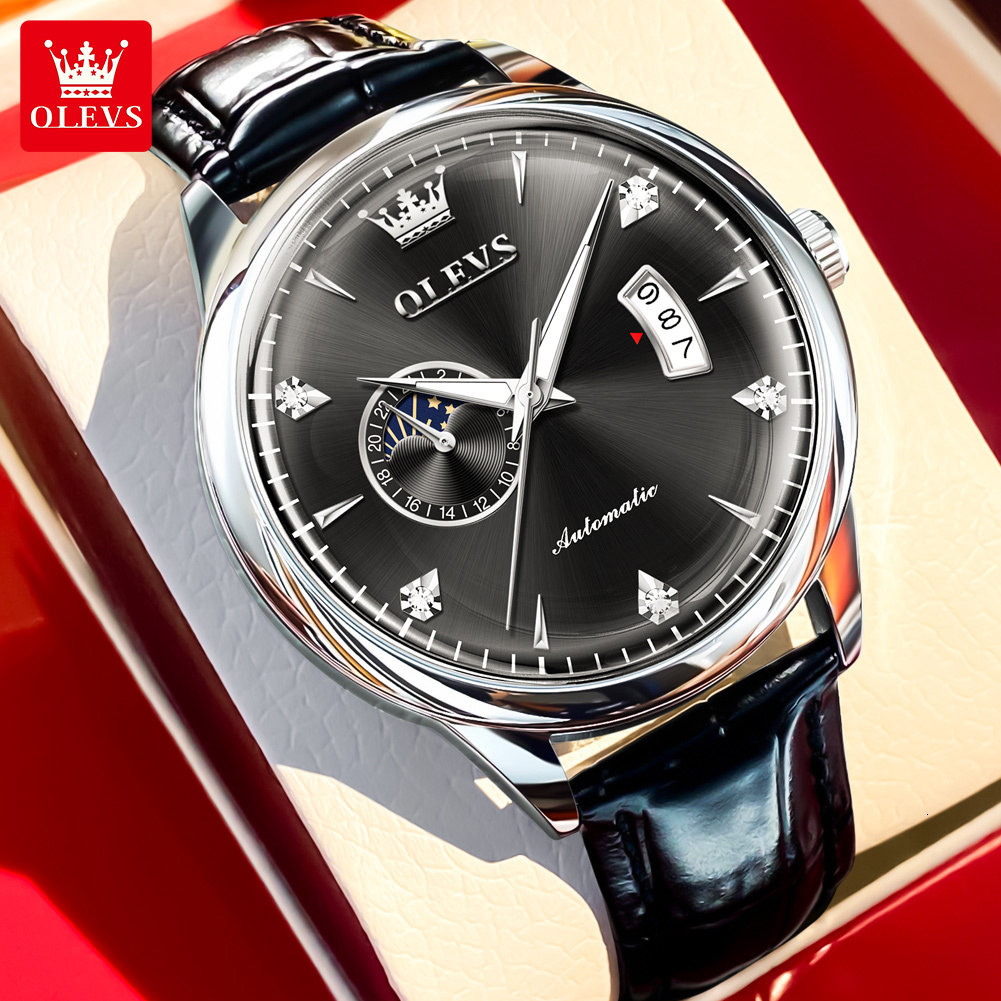 OLEVS Designer Luxury Outdoor Men's Watches Fully Automatic Mechanical Watches Sun Moon Star Glow Waterproof Business Watches Free Shipping Whole