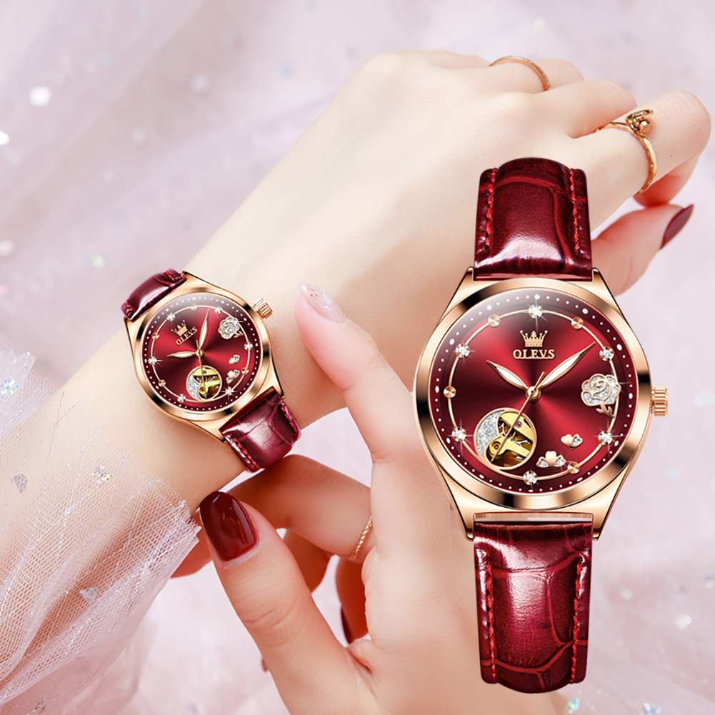 OLEVS Designer Luxury Watches Diamond Studded Hollow Out Mechanical Waterproof Women's Watch Business Men's Watch Free Shipping Wholesale