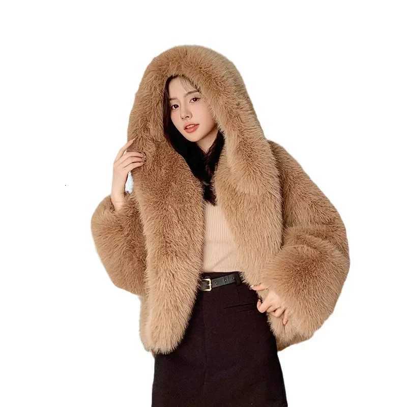 New Environmentally Friendly Fur Imitation Fox Hair Hooded Jacket Womens Korean Premium Furry Warm Jacket WomenT251201