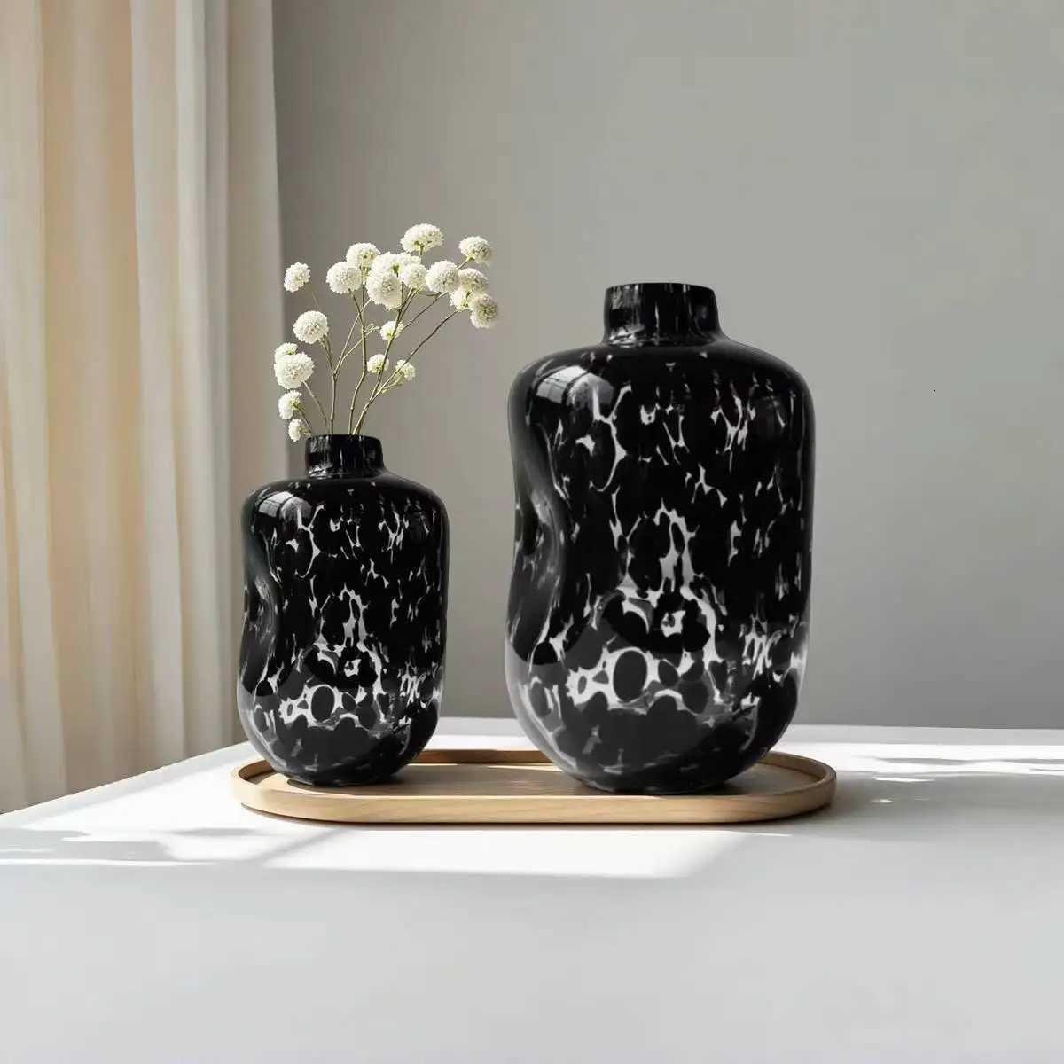 Transparent Black Leopard Print Polka Dot Vase Concave Texture Flower Vase Hydroponics Terrarium He Decoration Y251201