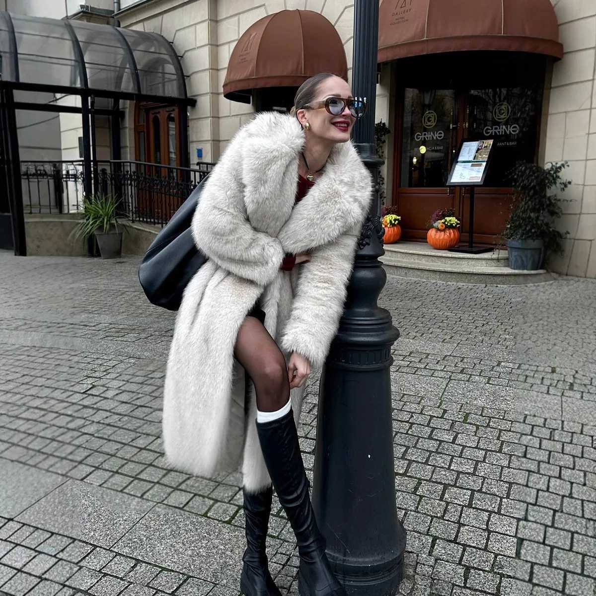 Long Coats Women Faux Fur Jackets Turn Down Collar Coat Thick Warm Y2k Streetwear Jacket Elegant Work Outerwear Autumn WinterT251201