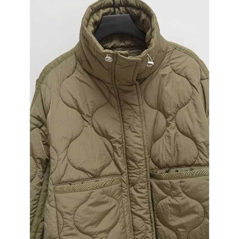 2025 Autumn and Winter New Womens Clothing Stand-up Collar Water Ripple Cotton Clothes Cuffs Drawstring Loose CoatT251201