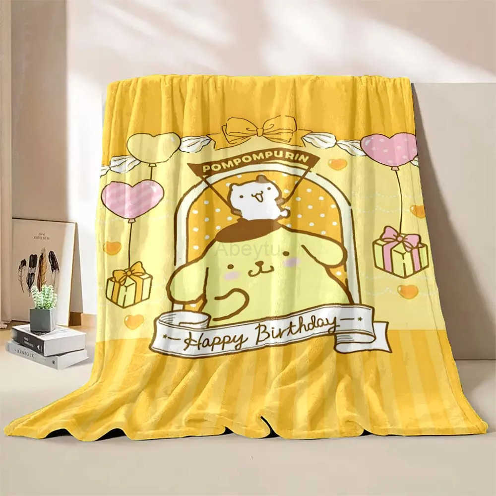Sanrio Pom Purin Blanket Yellow Throw Sofa Bed Cover Four Season Soft Fluffy Quilt Blanket Flannel Throw Children girl Gift H251201