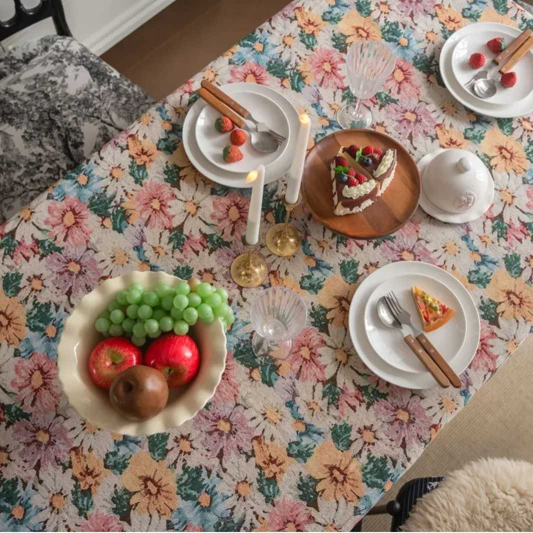 French Retro Colored Flower Table Cloth Tablecloth Rustic Washable Jacquard Rectangular Table Cover For Home Tabletop Decor Y251201