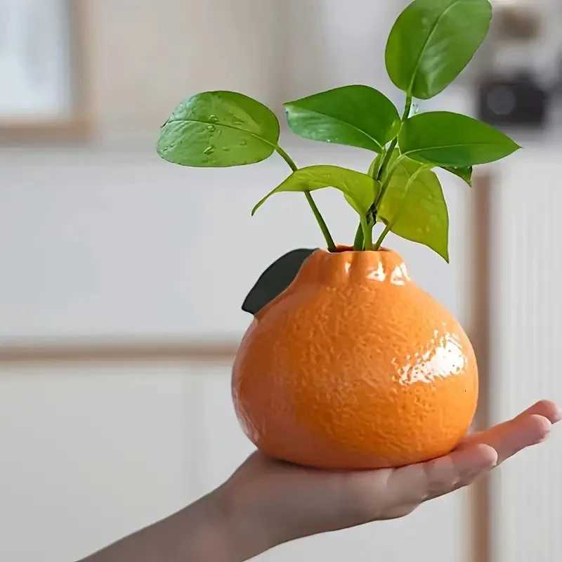1pc Fashion Orange Design Ceramic Vase Suitable For Hydroponics - Perfect Cho For Living Ro And Off Decoration Y251201