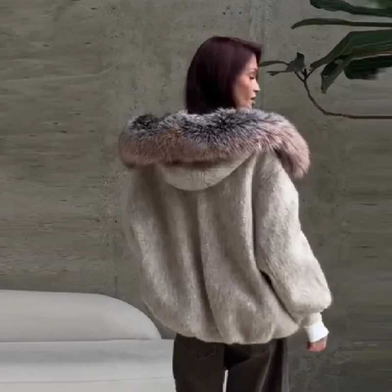 Womens Vintage Luxury Faux Fur Collar Coat Long Sleeve Pocket Furry Jackets Commuter Clothing 2025 Womens New Casual ClothesT251201