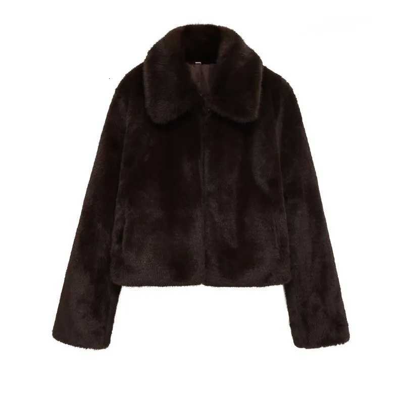 CharmCant Brown Faux Fur Coat for Women 2025 Winter New in Elegant Long Sleeve Top Fluffy Cardiga Hot Outerwears Jackets FemaleT251201