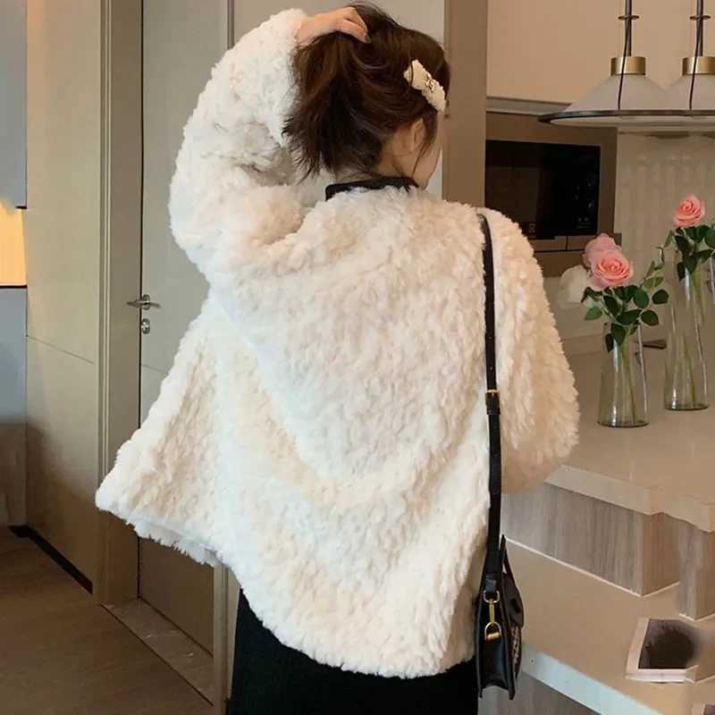 Smvp 2024 AutumnWinter New Korean Fashion Double-breasted Faux Fur Outwear Ladies Womens Lamb Cashmere Thicken Warm Plush CoatT251201
