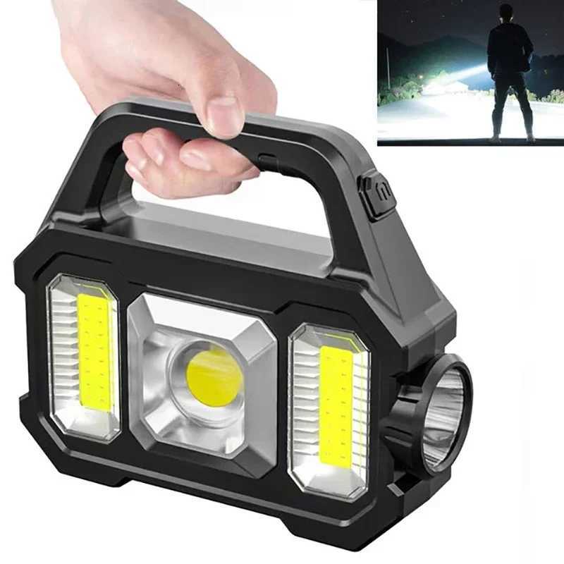 Solar Rechargeable Flashlight Zoomable Waterproof COB LED Torch Brightly Light Portable Powerful Lantern for Camping M251201