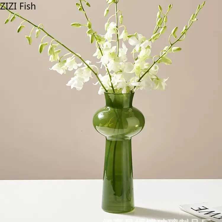 Green Vase Flowers Pots Hydroponic Flower Vessels Desk Decoration Flower Arrangement Floral Vases Ro Aesthetic Decor Y251201
