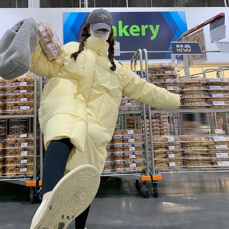 Women Casual Cotton Coat Korean-style Thicken Warm Long Jacket Long Sleeve Loose Parkas Autumn Winter Button Pocket Office CoatT251201