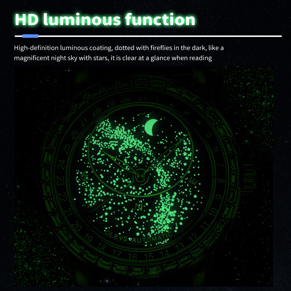 OLEVS Designer Luxury Men's Watches Romantic Starry Sky Bright Starry Sky Waterproof Mechanical Outdoor Business Watches Free Shipping Wholesale