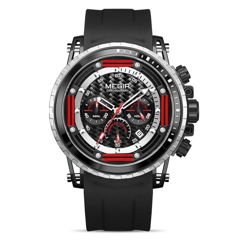 MEGIR Designer Men's Watch Luminous Waterproof Silicone Chronograph Outdoors Sports Watch Fashion Quartz Men's Watch 2143 Luxury Wristwatch 